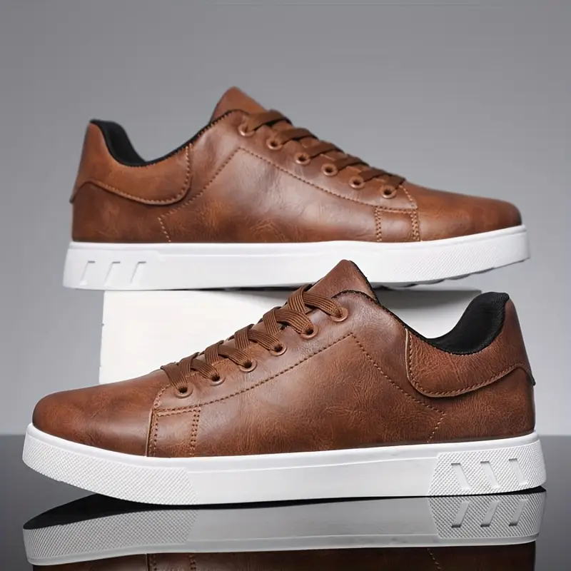men's classic brown leatherette low top sneakers